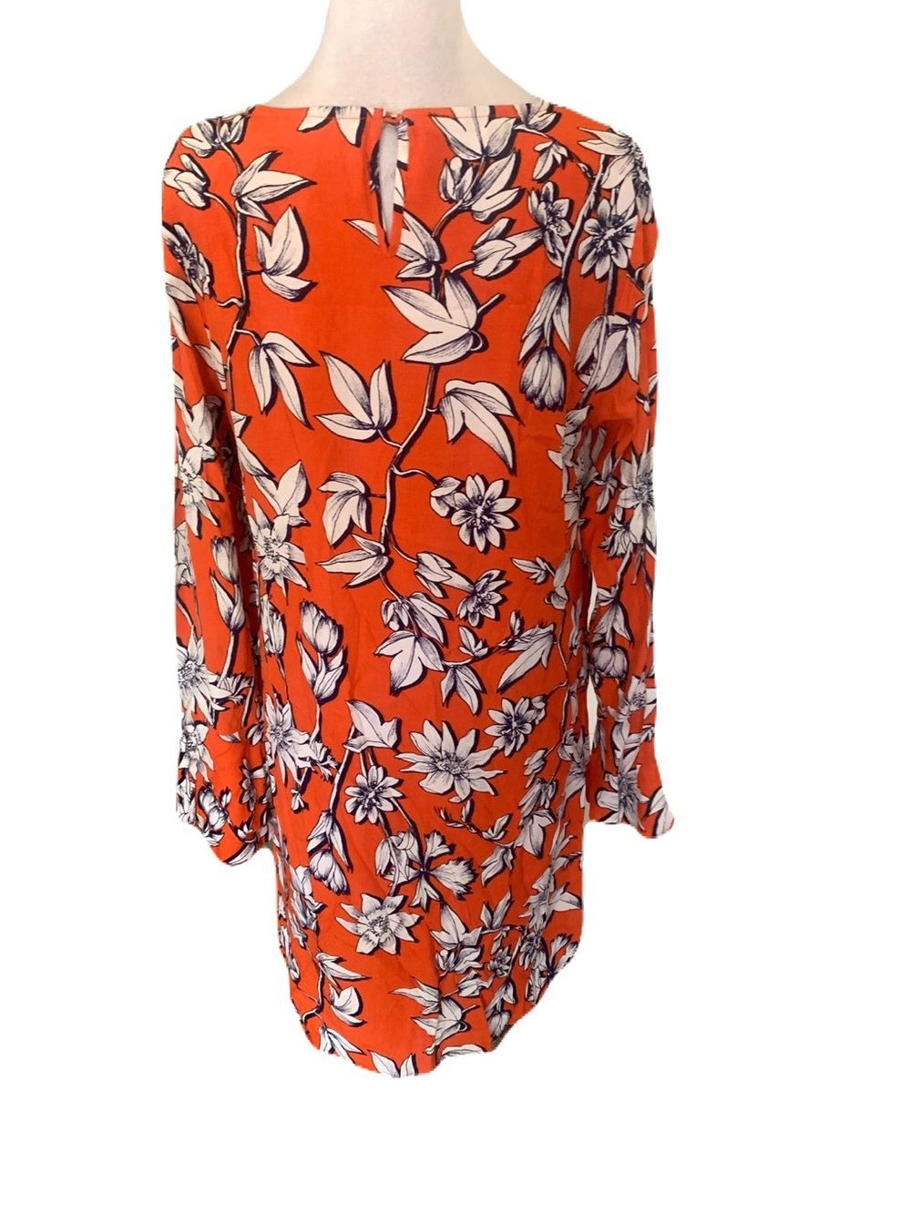 NWT ESQUALO Women’s Size 8 Orange Navy White Floral Long-Sleeve Shift Dress - Picture 4 of 7